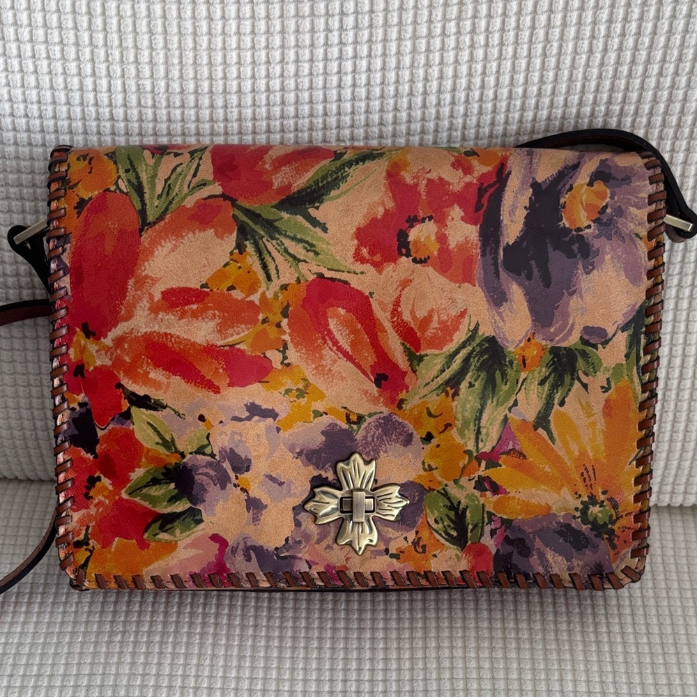Patricia Nash Floral Leather Crossbody in Red, Orange, Purple and Green